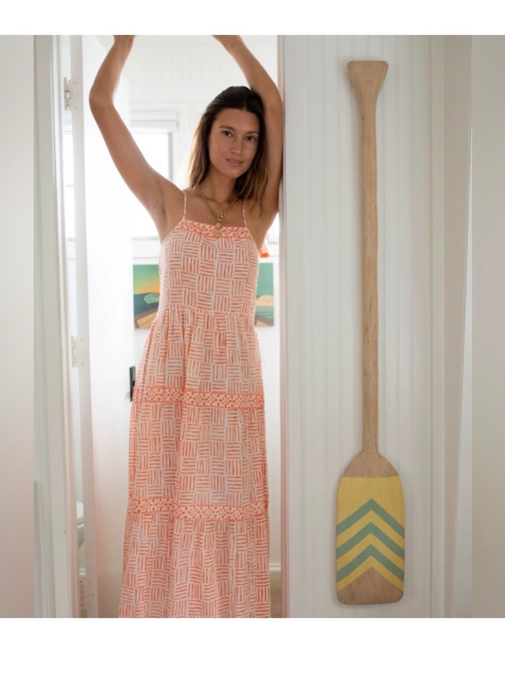 MAREA | Veranda Sleeveless Printed Maxi Dress in Melon/White, Size large - Picture 3 of 12